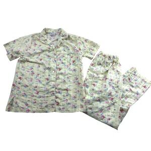 Character Vintage Floral Pajama Set Yellow Seersucker Small Cottagecore‎ 2pc